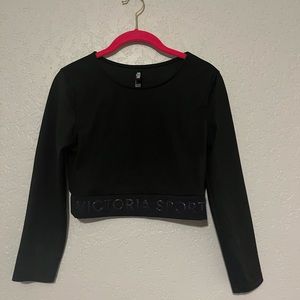 VS Victoria Sport Black Long Sleeve Crop Top